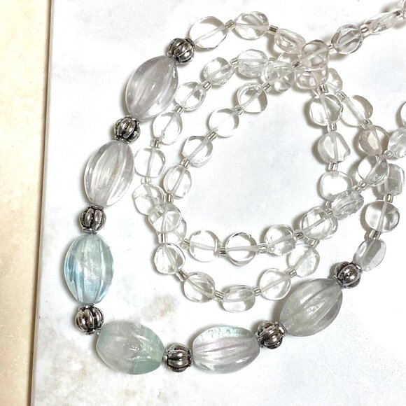 Genuine Pale Green Fluorite Beaded Necklace, Natural Gemstone Bib Necklace - Picture 1 of 15